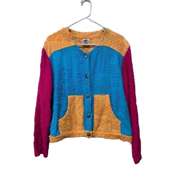 Produce Company Colorblock Textured Long Sleeve Cardigan Jacket Multicolor Large - Picture 4 of 8